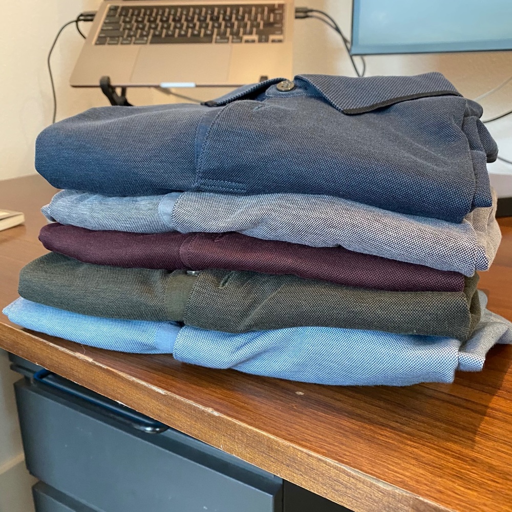 Theory Pique Polo - Stripe Collar - 5 shirt lot